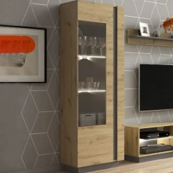 Vetrina 60x194h cm 1 anta soggiorno rovere antracite Noa Gihome®
