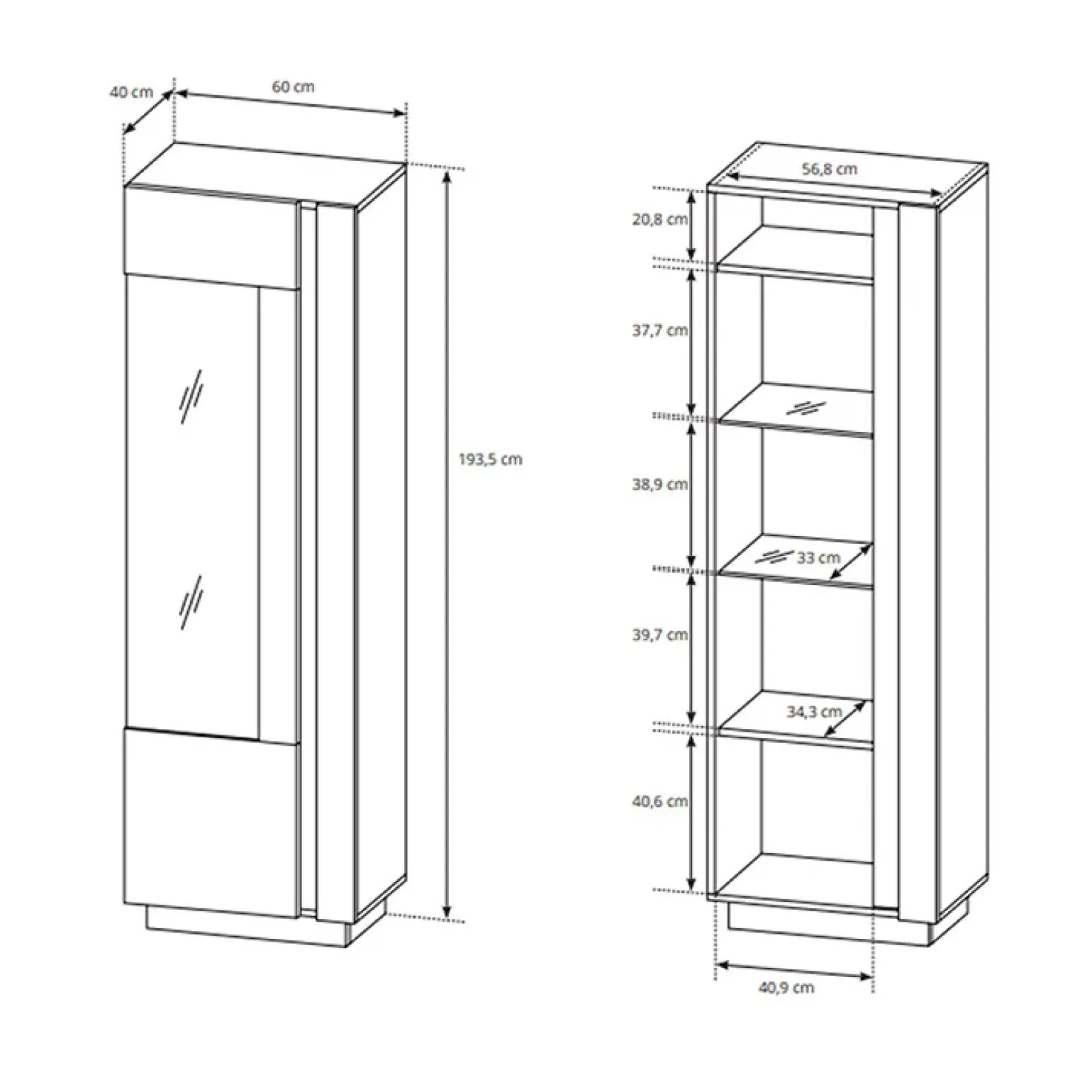Vetrina 60x194h cm 1 anta soggiorno rovere antracite Noa Gihome®