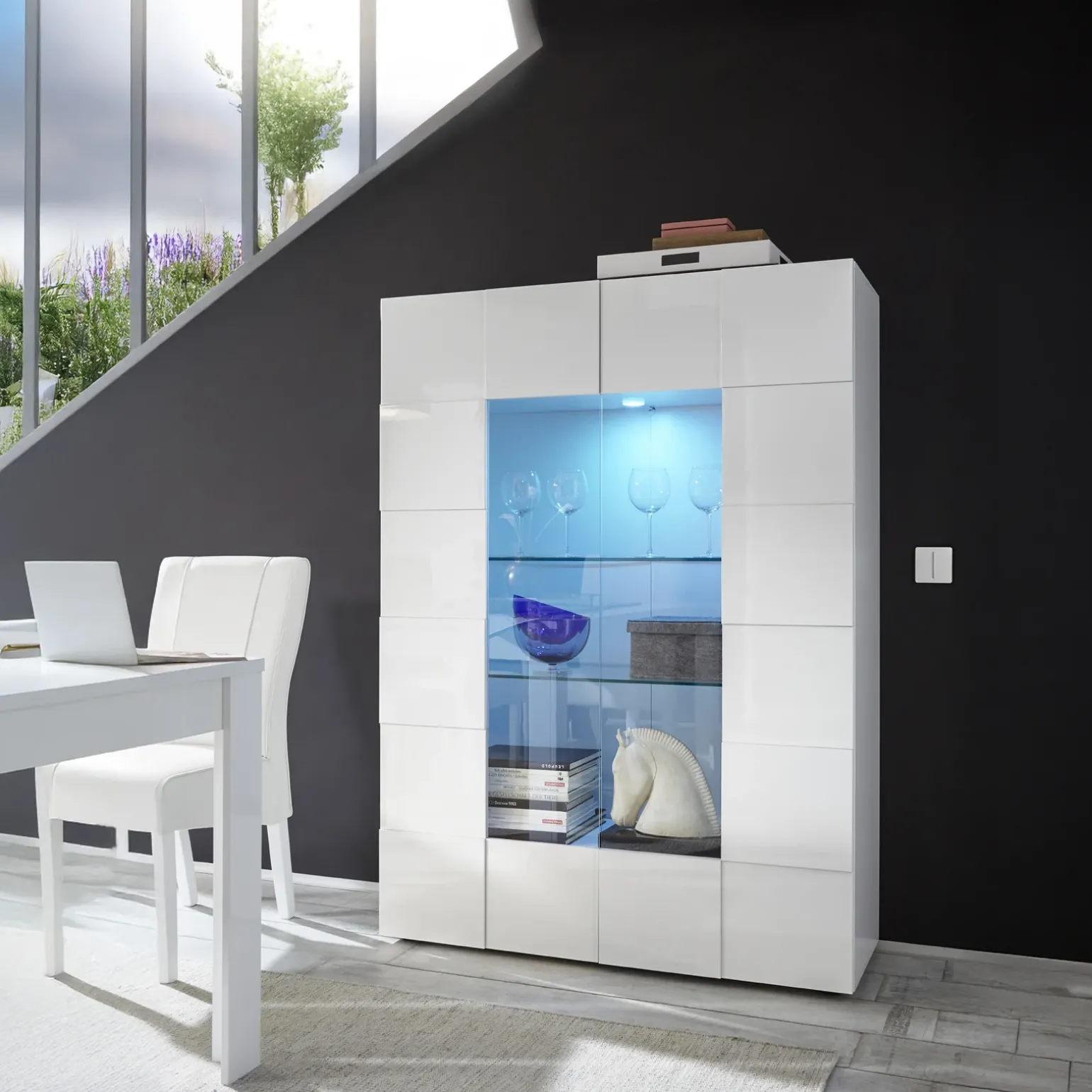 Vetrina 121x166h cm 2 ante design moderno bianco lucido Reflex