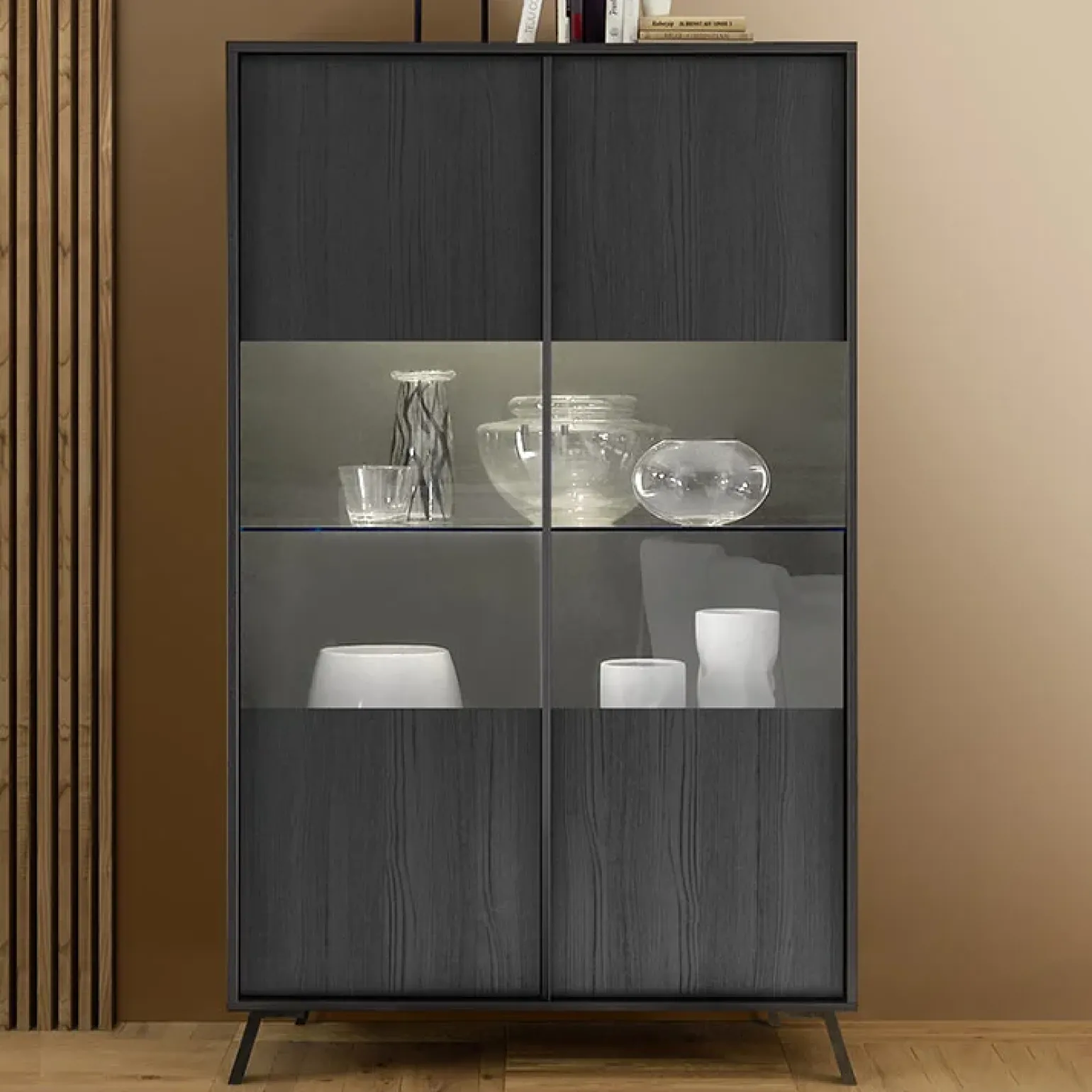 Vetrina 104x174h cm 2 ante moderna nero frassinato Tosca