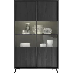 Vetrina 104x174h cm 2 ante moderna nero frassinato Tosca