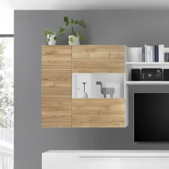 Vetrina 95x92h cm 2 ante moderna noce stelvio Infinity