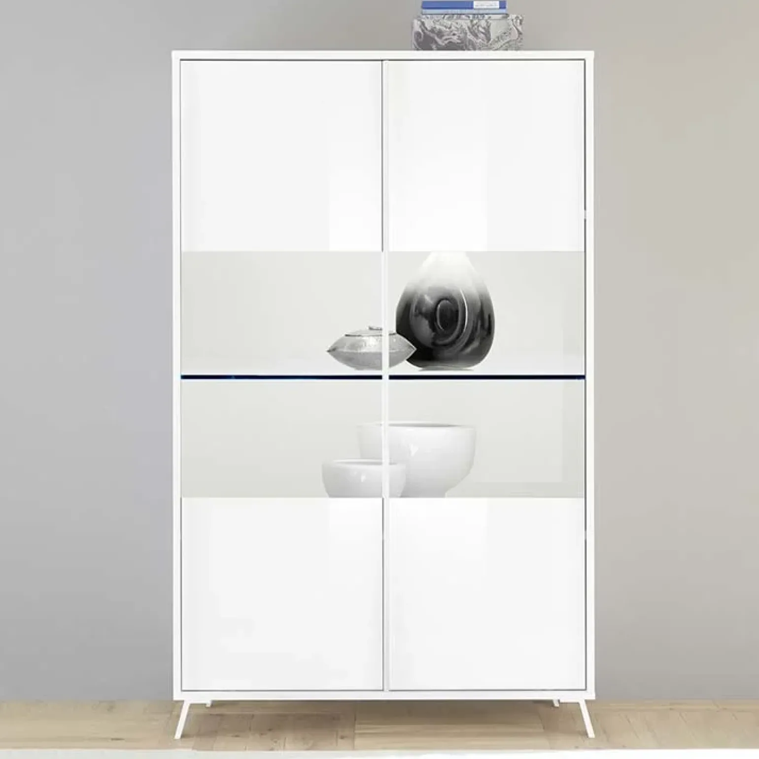 Vetrina 104x174h cm 2 ante moderna bianco lucido Tosca