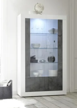 Vetrina 110x190h cm 2 ante moderno bianco lucido ossido Florena