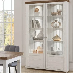 Vetrina 126x200h cm 2 ante soggiorno bianco frassinato rovere Texel