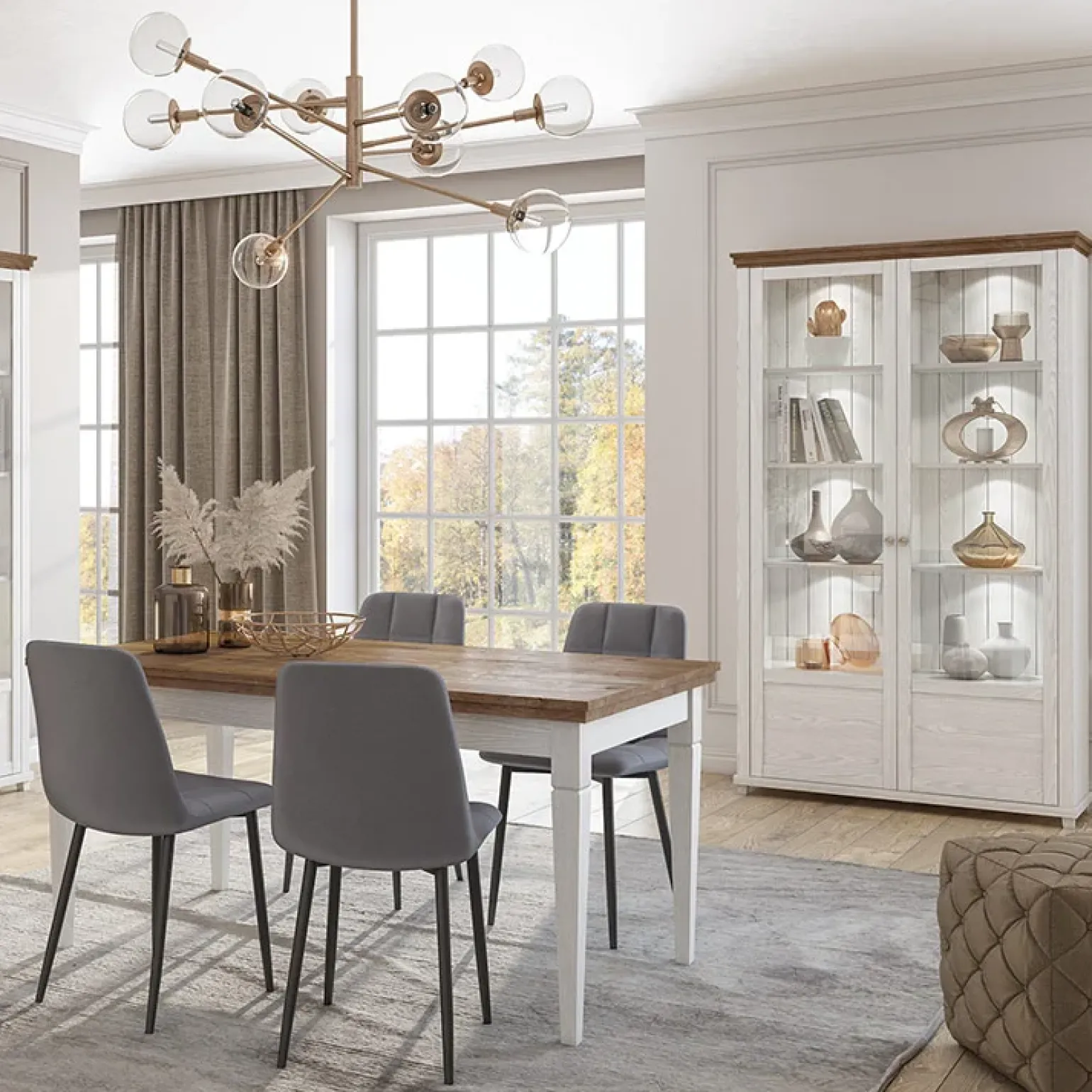 Vetrina 126x200h cm 2 ante soggiorno bianco frassinato rovere Texel