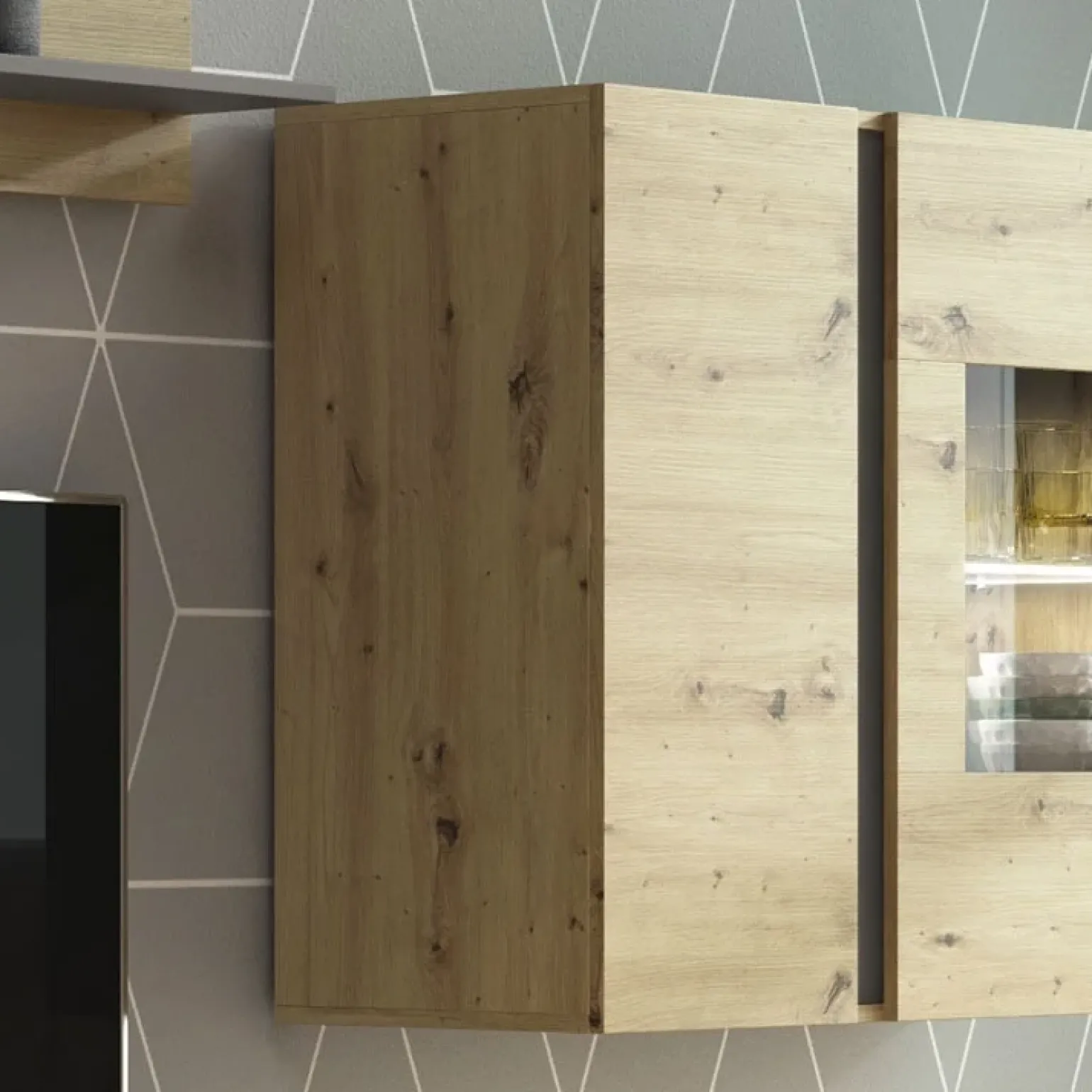 Vetrina 97x83h cm 2 ante soggiorno sospesa rovere Noa Gihome®