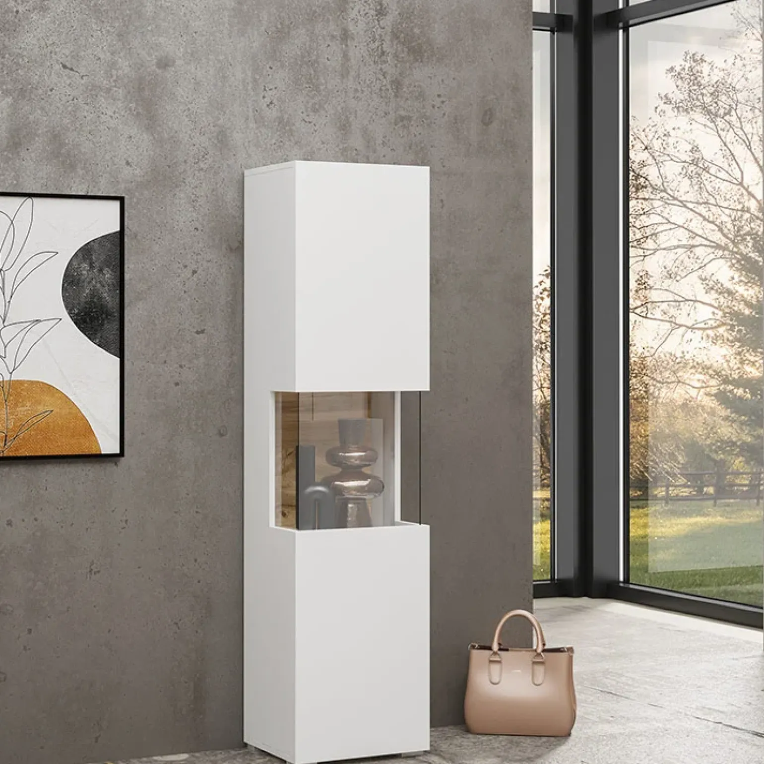 Vetrina 36x140h cm da parete bianco rovere Fusion