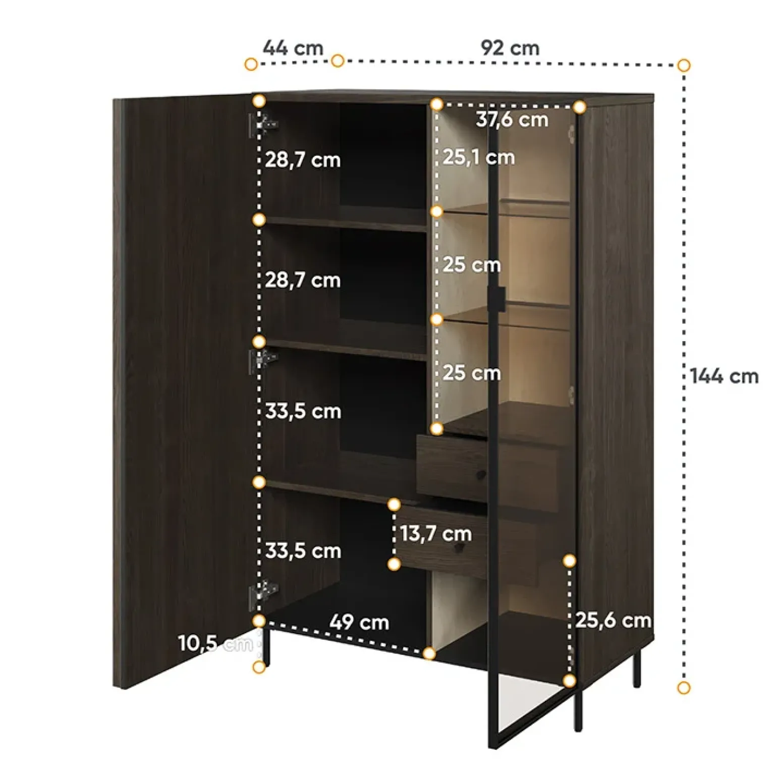 Vetrinetta bassa 92x144h cm 2 ante led wengè Blackwood