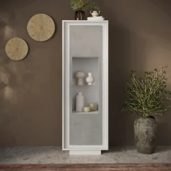 Vetrinetta 67x197cm 1 anta moderna bianco opaco grigio cemento Deluxe