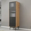 Vetrinetta 52x180h cm 1 anta 3 cassetti con led soggiorno rovere nero Herning