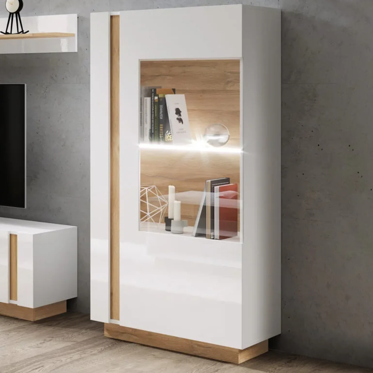 Vetrinetta 72x154h cm 1 anta bianco rovere Noa Gihome®