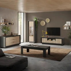 Vetrinetta 67x197h cm 1 anta moderna antracite rovere chiaro Deluxe