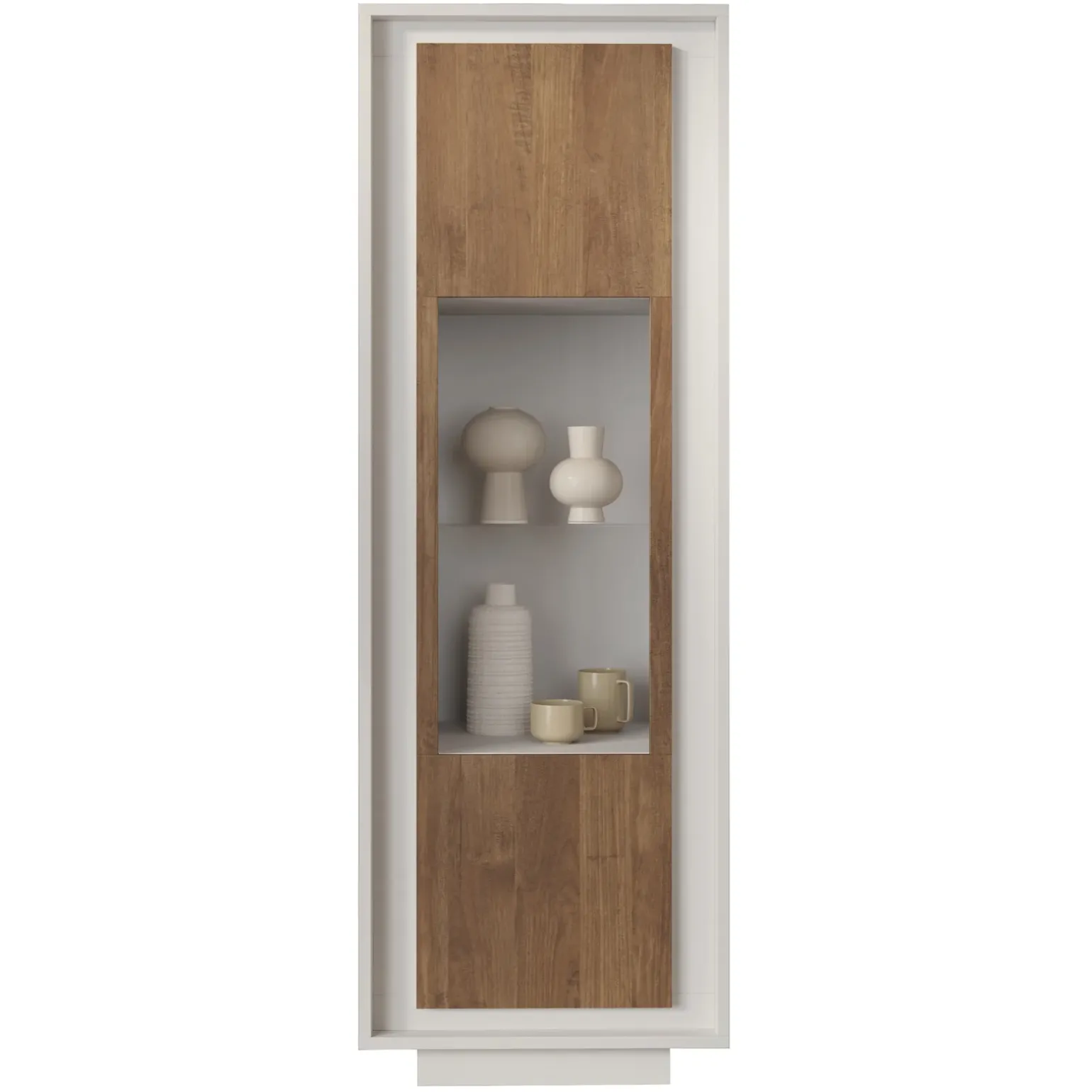 Vetrinetta 67x197h cm 1 anta moderna bianco opaco rovere scuro Deluxe