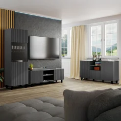Vetrinetta 60x183h cm 1 anta moderna cannettato antracite Essence