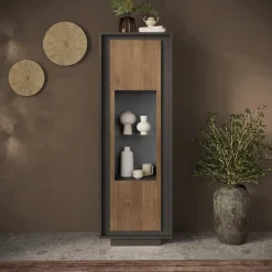 Vetrinetta 67x197h cm 1 anta moderna antracite rovere scuro Deluxe