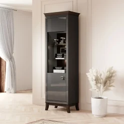 Vetrinetta 66x207h cm 1 anta soggiorno antracite lucido rovere scuro Umag