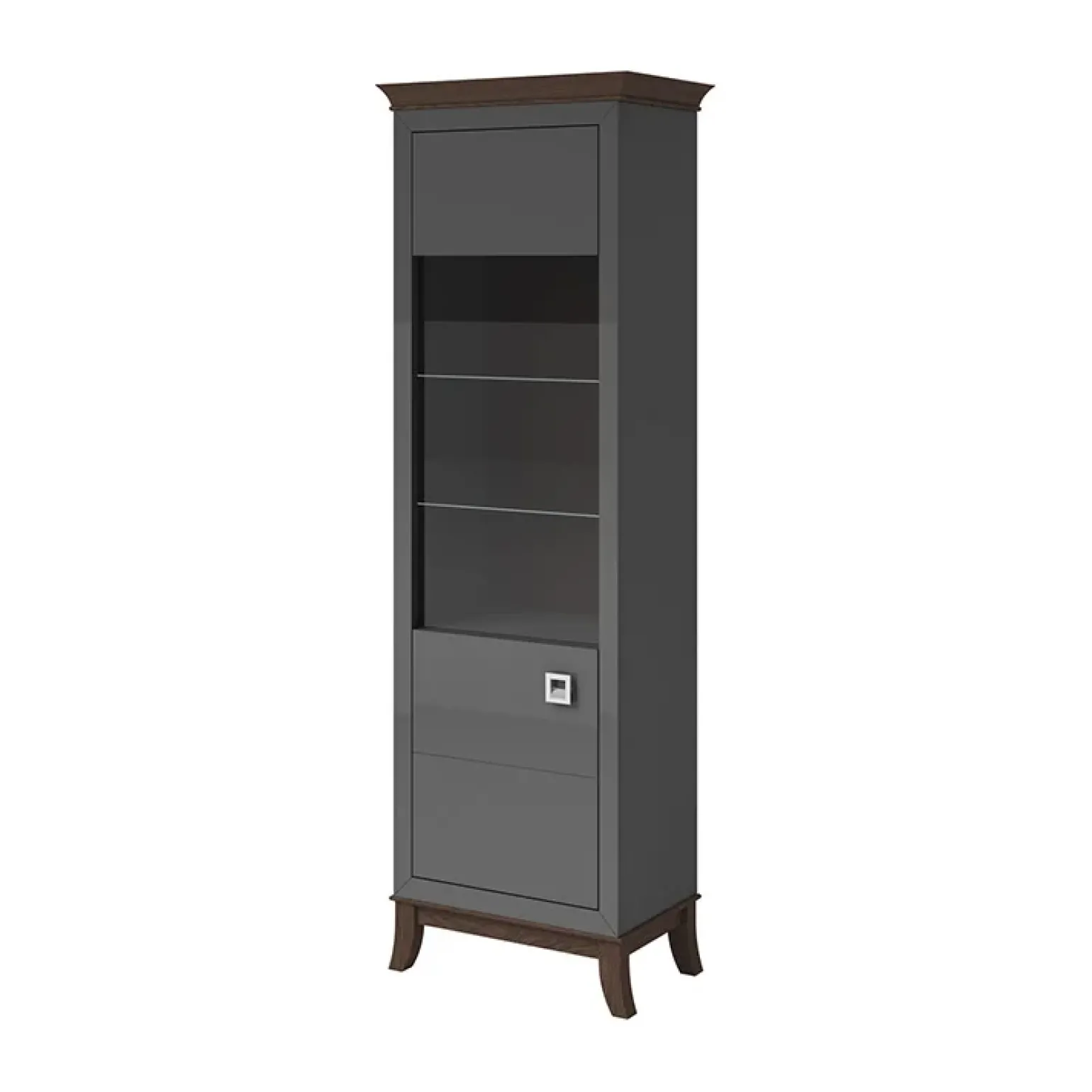 Vetrinetta 66x207h cm 1 anta soggiorno antracite lucido rovere scuro Umag