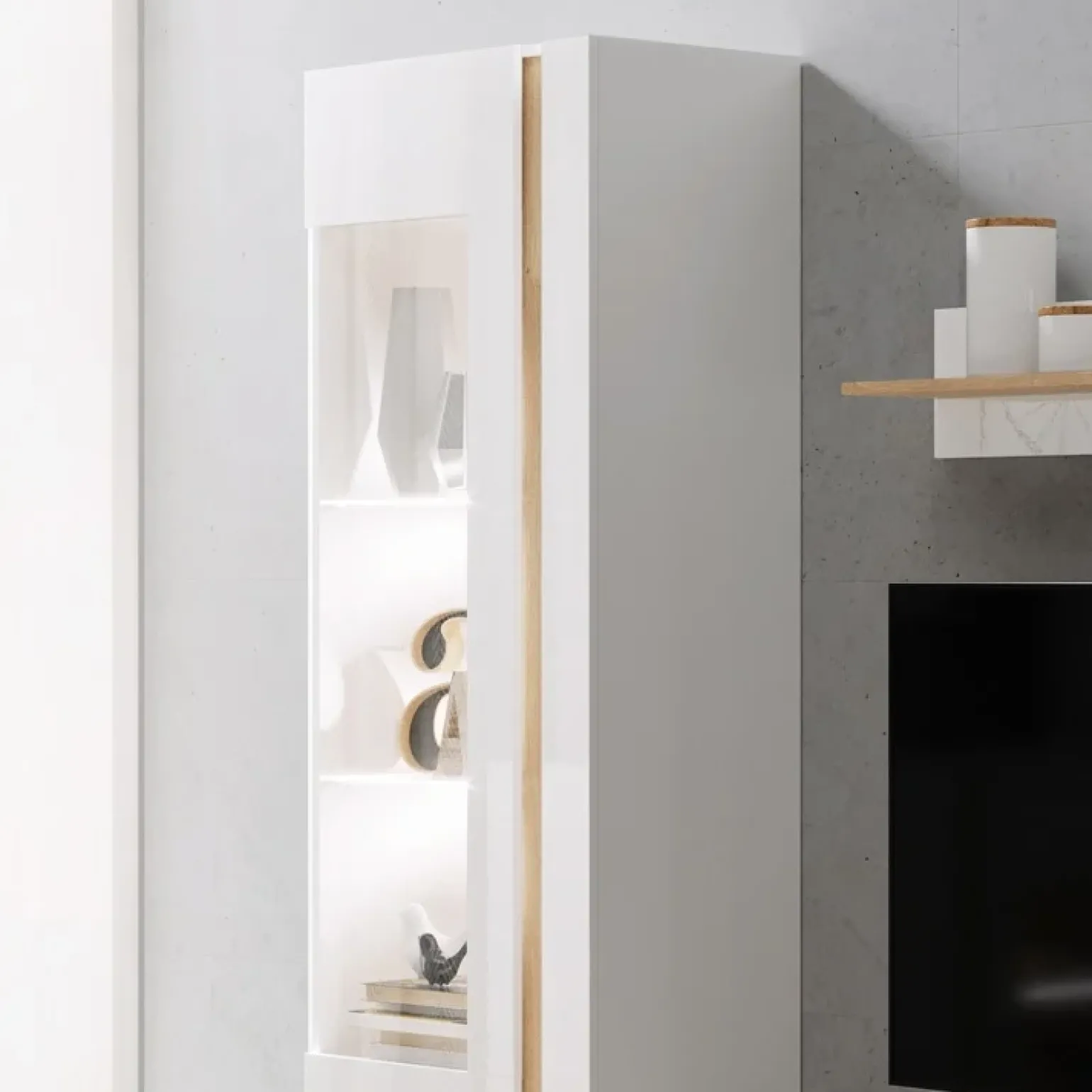 Vetrinetta 60x194h cm 1 anta soggiorno bianco rovere Noa Gihome®