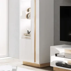 Vetrinetta 60x194h cm 1 anta soggiorno bianco rovere Noa Gihome®