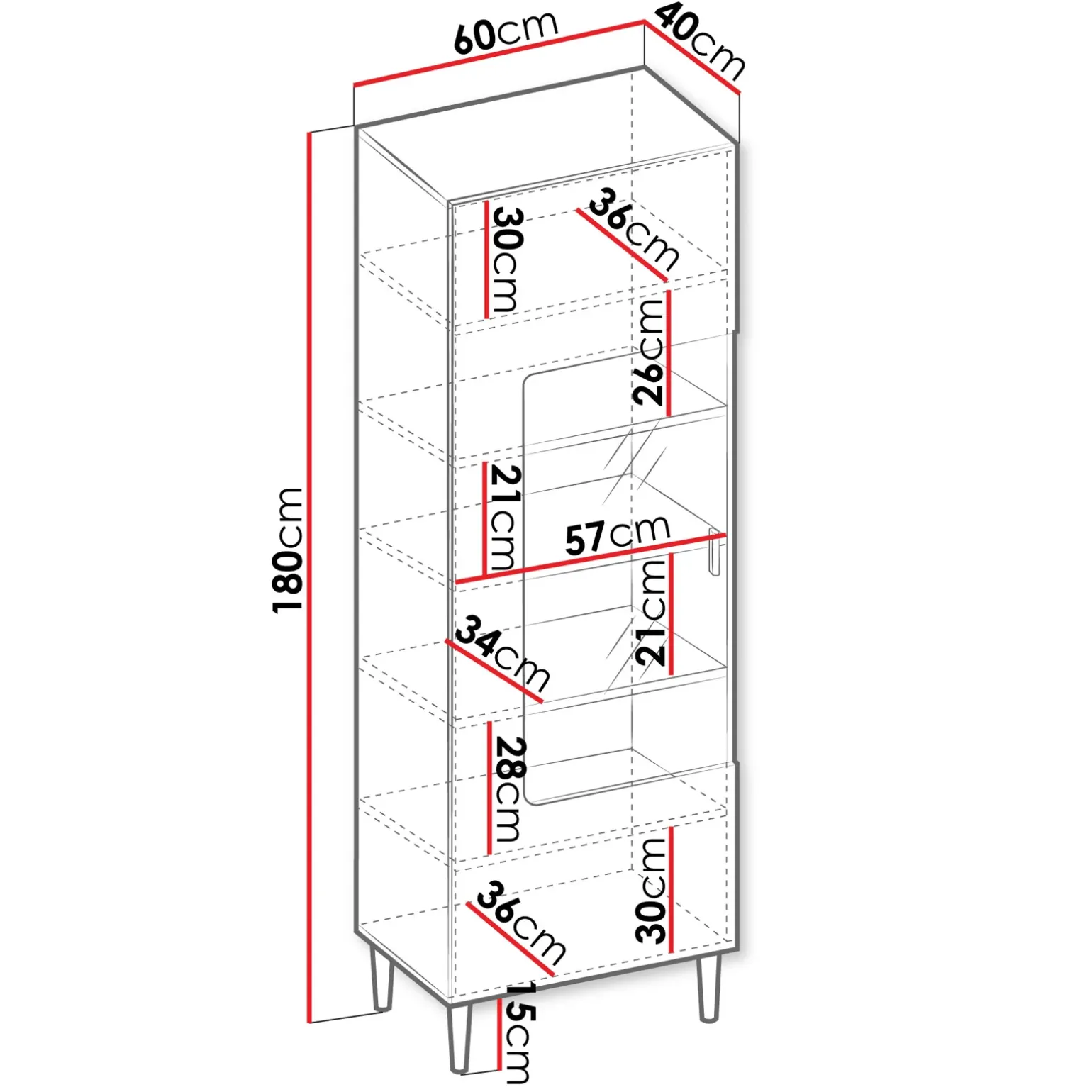 Vetrinetta 60x180h cm 1 anta soggiorno moderna nero Flippo