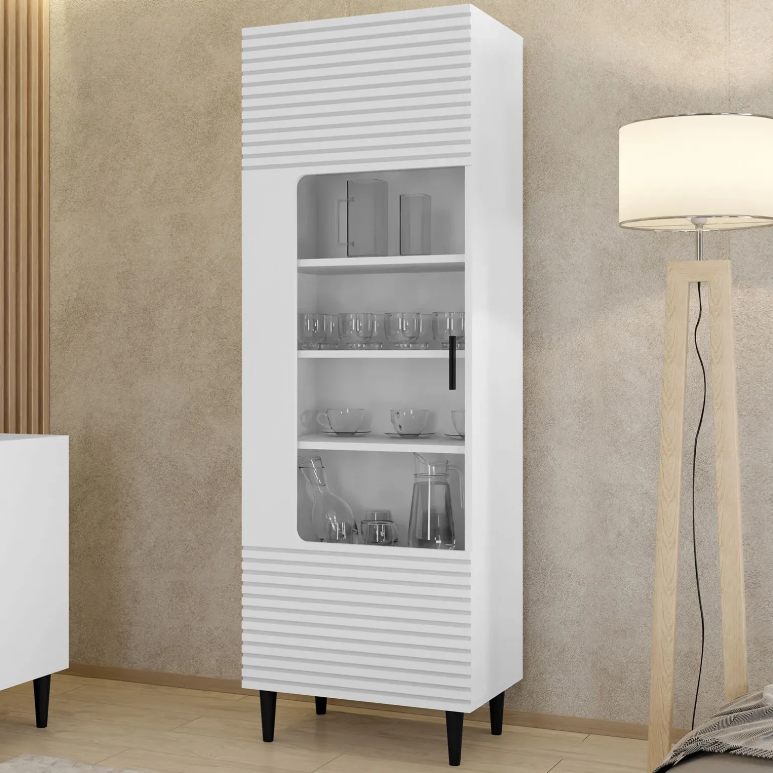 Vetrinetta 60x180h cm 1 anta soggiorno moderna bianco Flippo