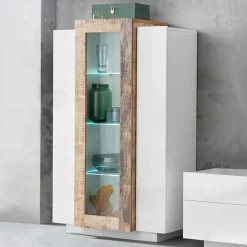 Vetrinetta 80x121h cm 2 ante bianco lucido rovere Milos Gihome®