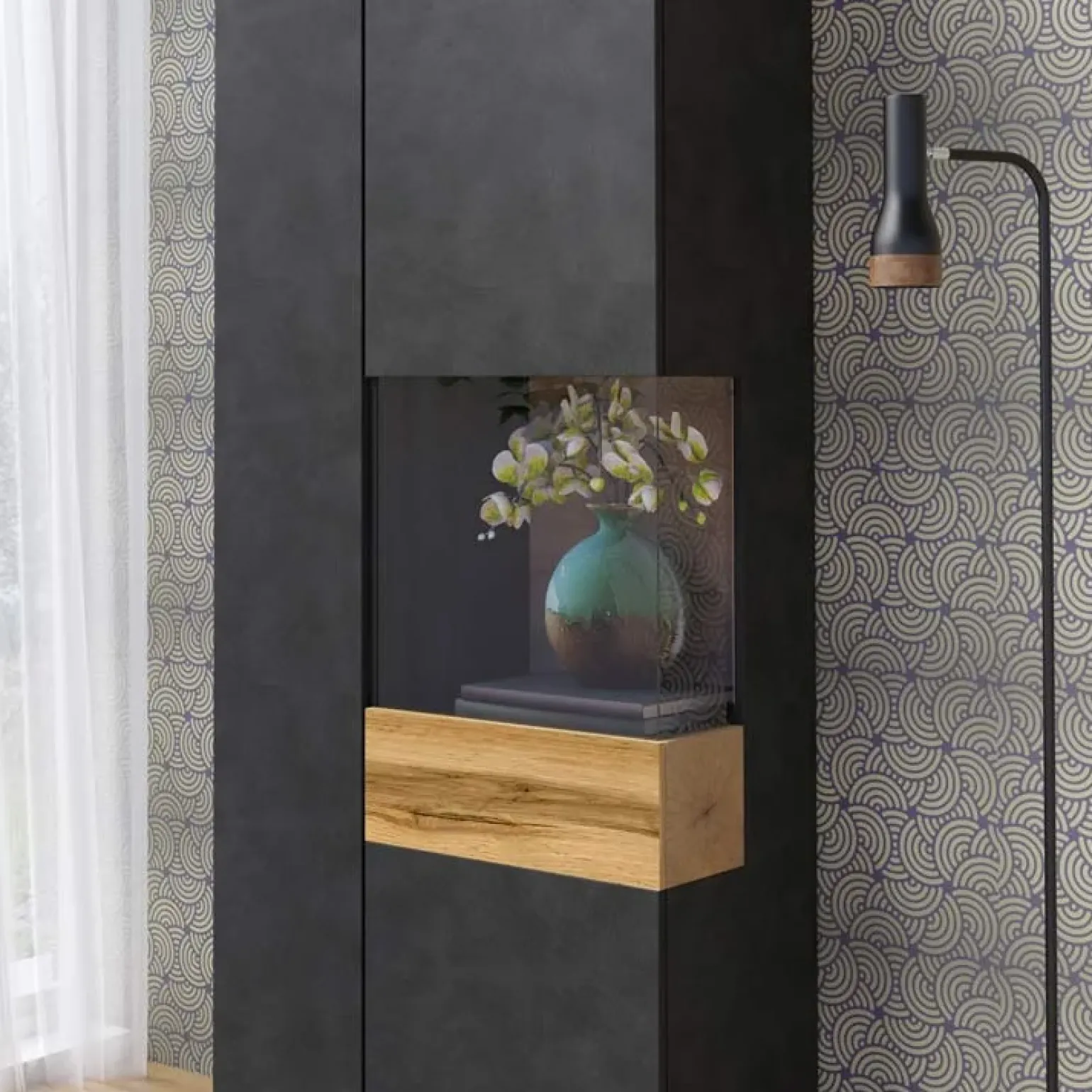 Vetrinetta 80x207h cm 2 ante destra antracite rovere Bahama