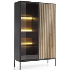 Vetrinetta 104x166h cm 2 ante moderna nero rovere antico cannettato Bali