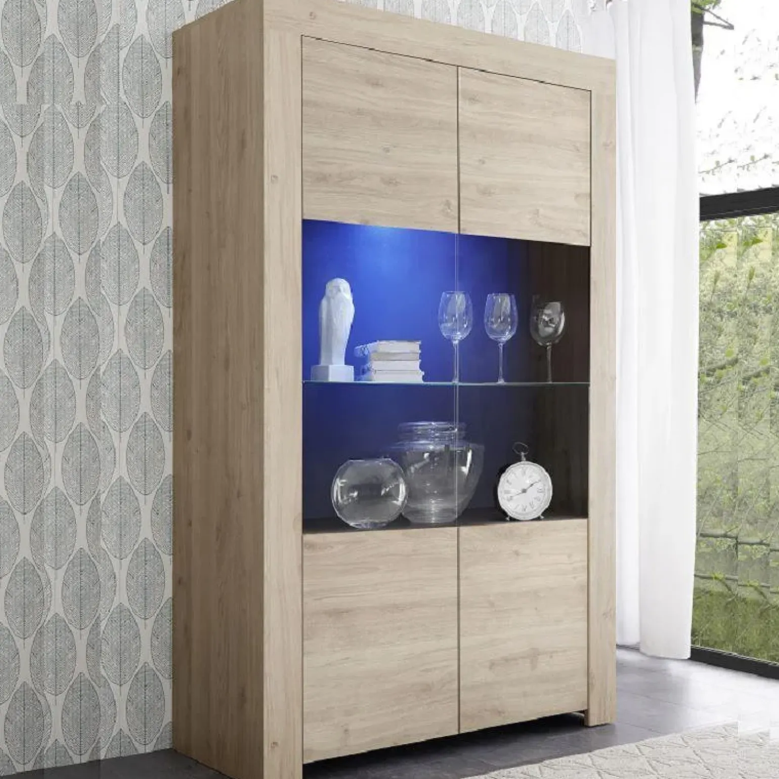 Vetrinetta 110x186h cm 2 ante moderna soggiorno rovere chiaro Halston