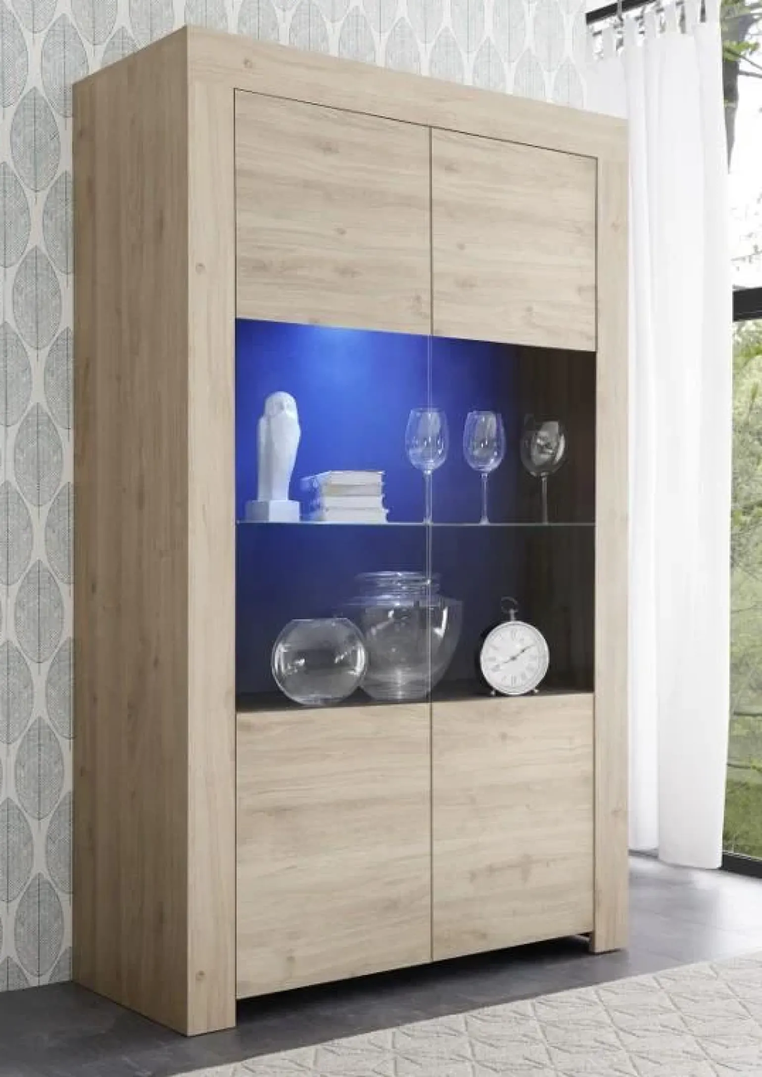 Vetrinetta 110x186h cm 2 ante moderna soggiorno rovere chiaro Halston