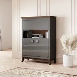 Vetrinetta 116x150h cm 2 ante moderna antracite lucido rovere scuro Umag