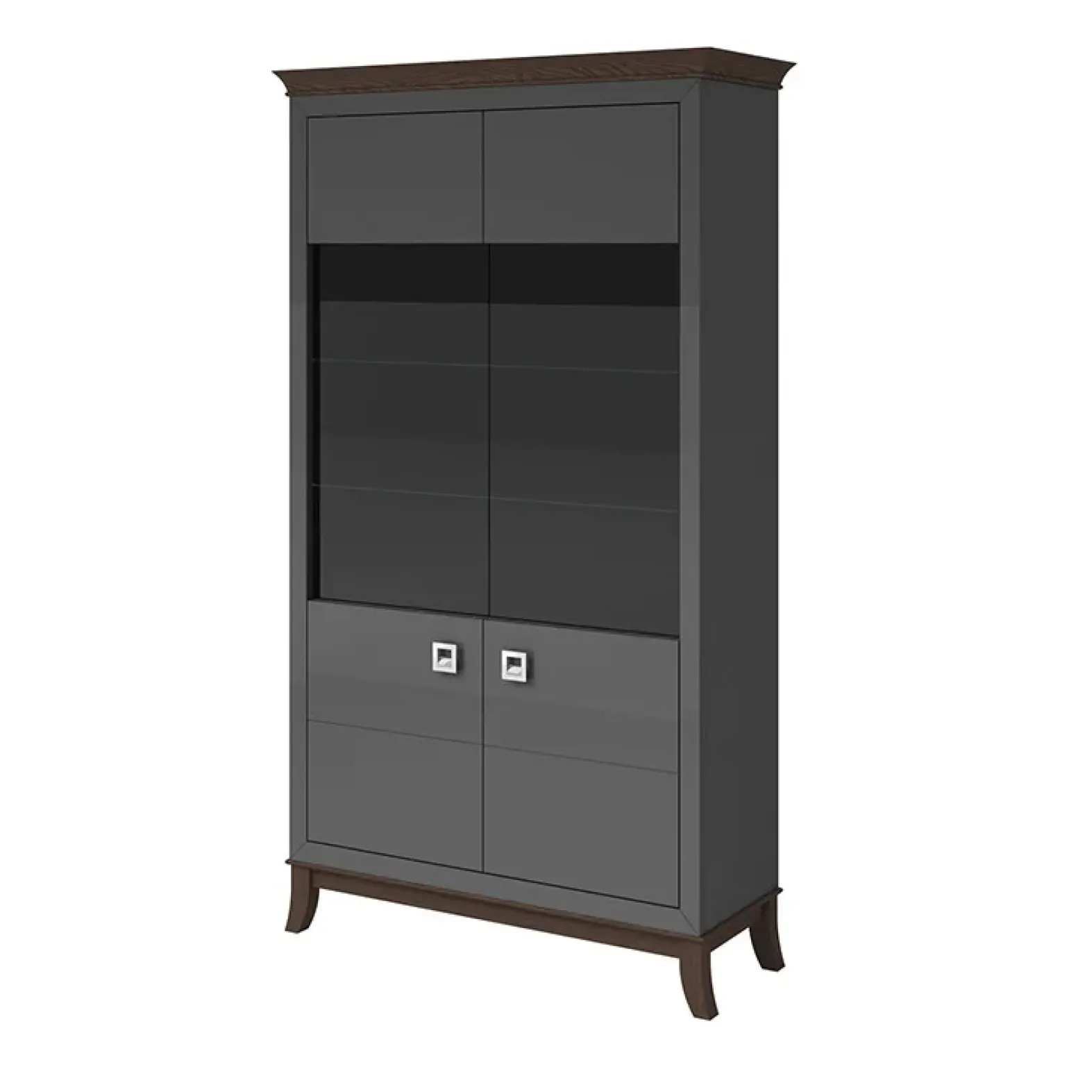 Vetrinetta 116x207h cm 2 ante soggiorno antracite lucido rovere scuro Umag