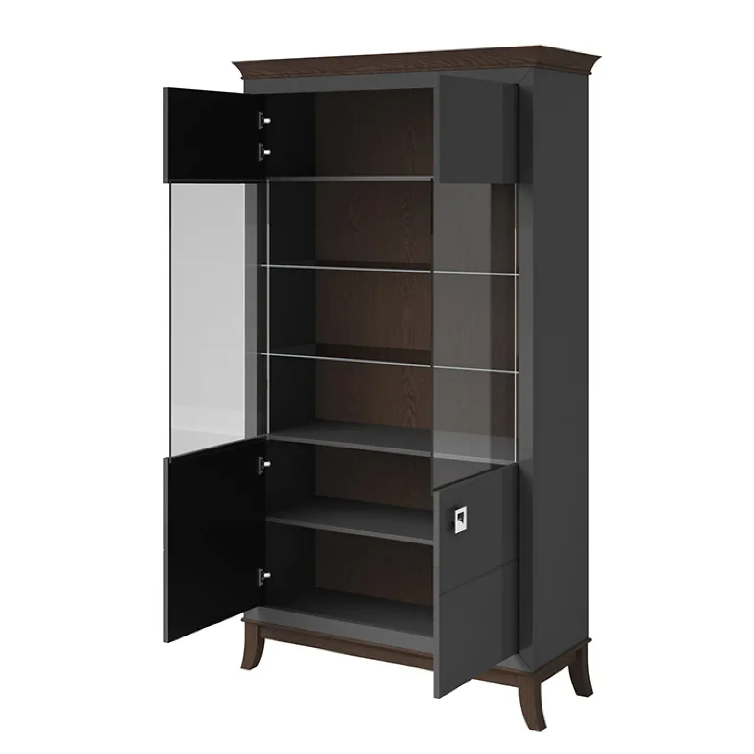 Vetrinetta 116x207h cm 2 ante soggiorno antracite lucido rovere scuro Umag