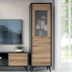 Vetrinetta 54x178h cm 2 ante soggiorno quercia nero Becca