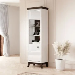 Vetrinetta 66x207h cm1 anta soggiorno bianco lucido rovere scuro Umag