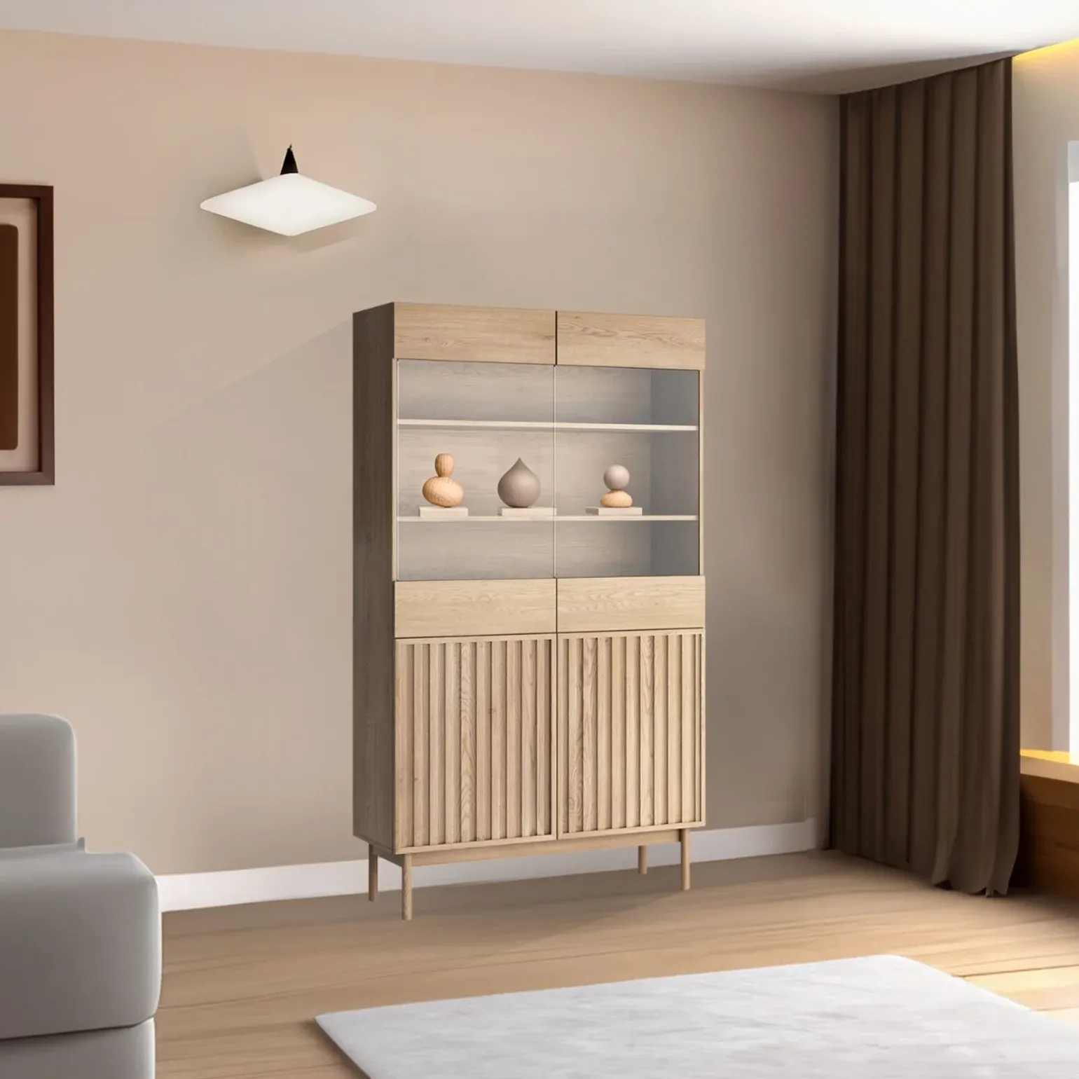 Vetrinetta 106x183h cm design cannettato rovere Colby
