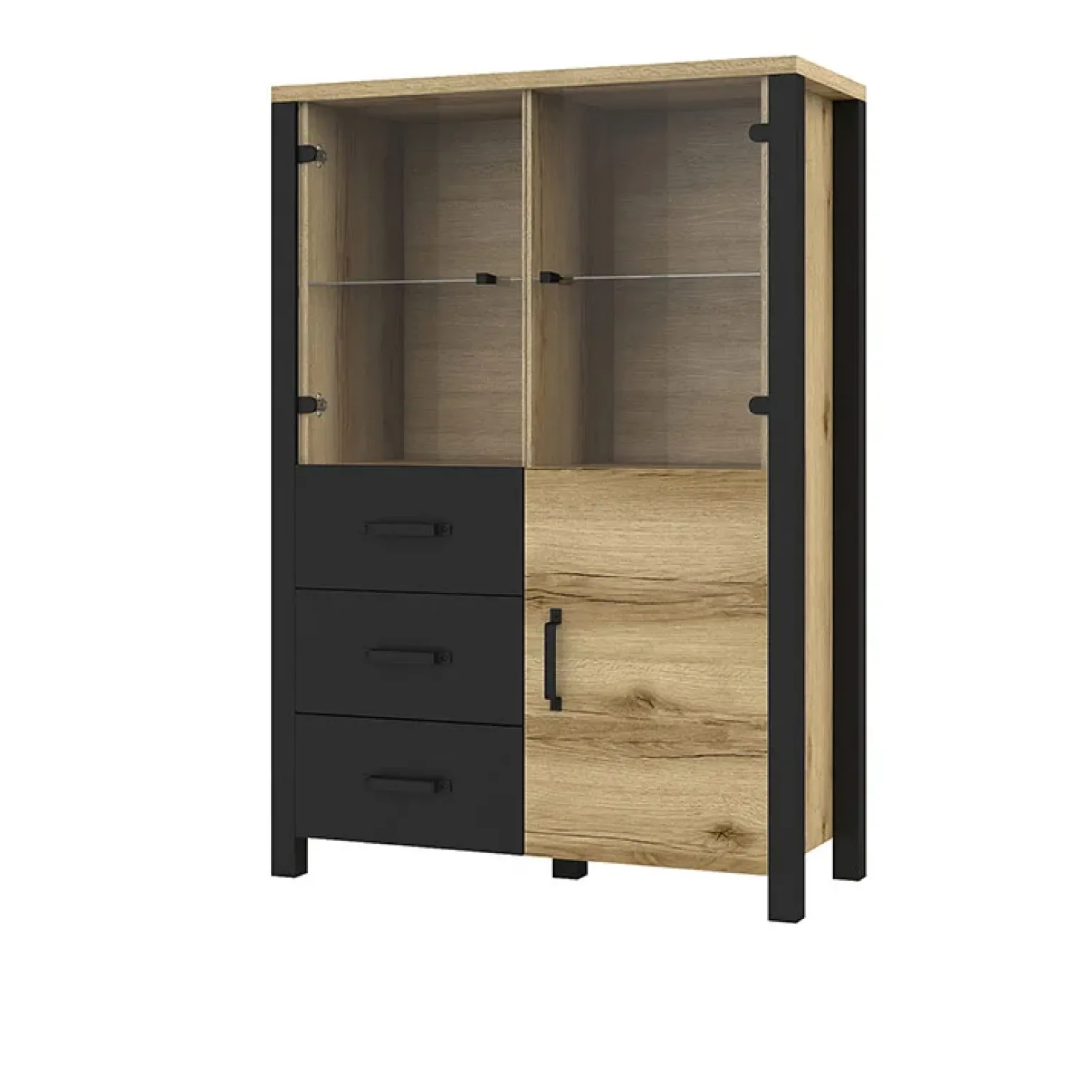 Vetrinetta 101x146h cm industrial 2 ante 3 cassetti rovere nero Nebraska