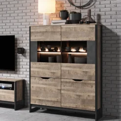 Vetrinetta 109x150h cm industrial 4 ante quercia scura ossido Sandy